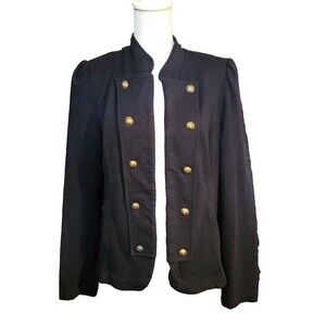 Tommy Hilfiger Open Front Band Jacket Navy Blue Brass Buttons Womens Size Large